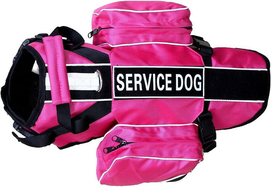 Serijoars Dog Vest Harnesses with Saddlebag Backpack for Camping & Travel - Reflective Hound Hiking Backpack Saddle Bag - Lightweight Vest Harness for Medium & Large Dogs (Hot Pink, M)