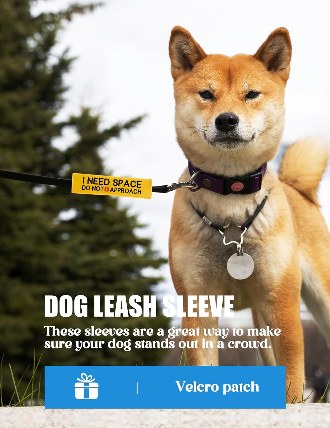 I Need Space Do Not Approach Dog Leash Sleeve, Funny Yellow Dog Leash Wrap Alert Hanging ID Patch Tag Do Not Pet Patch Pet Leash Sleeve Pet Birthday Gifts for Dog Owners