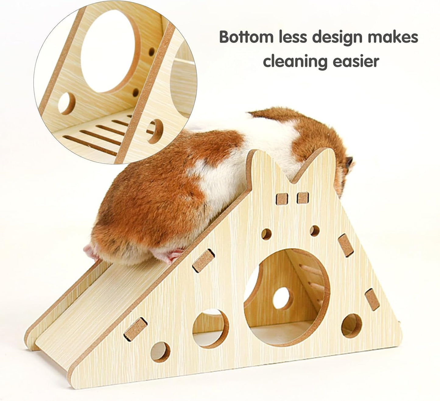 Hamster Toys 5-Piece Set ，Hamster House, Swing, Climbing Ladder, Seesaw & Exercise Wheel，Pet DIY Sport Exercise Toys Set, Small Animal Habitat Accessories ，Gerbils, Mice（Natural Wood）