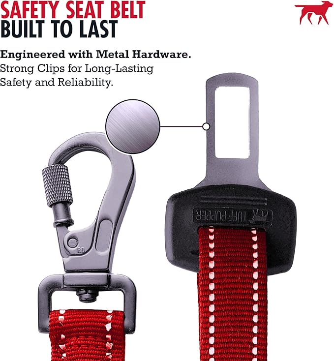 Tuff Pupper Dog Seat Belt | Adjustable Length Dog Seatbelt Restraint | Tangle-Free Locking Carabiner | Shock-Absorbing Bungee | Reflective Stitching for Visibility | Universal Fit for Cars & Trucks