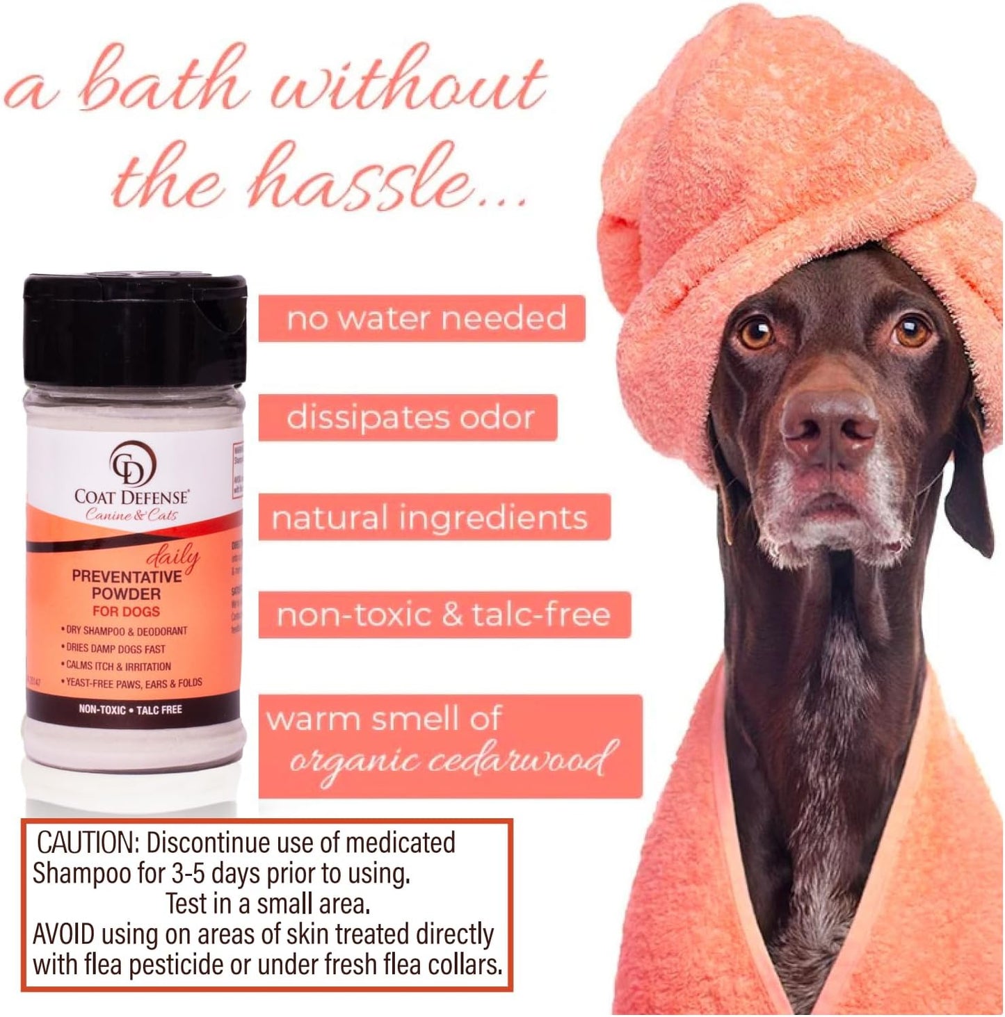 COAT DEFENSE Preventative Powder | Made in USA | 3.5oz Waterless Dog Shampoo & Pet Deodorizer for Smelly Dogs | Provides Anti Itch Relief | Dog Shampoo for Dry Itchy Skin & Smelly Dogs