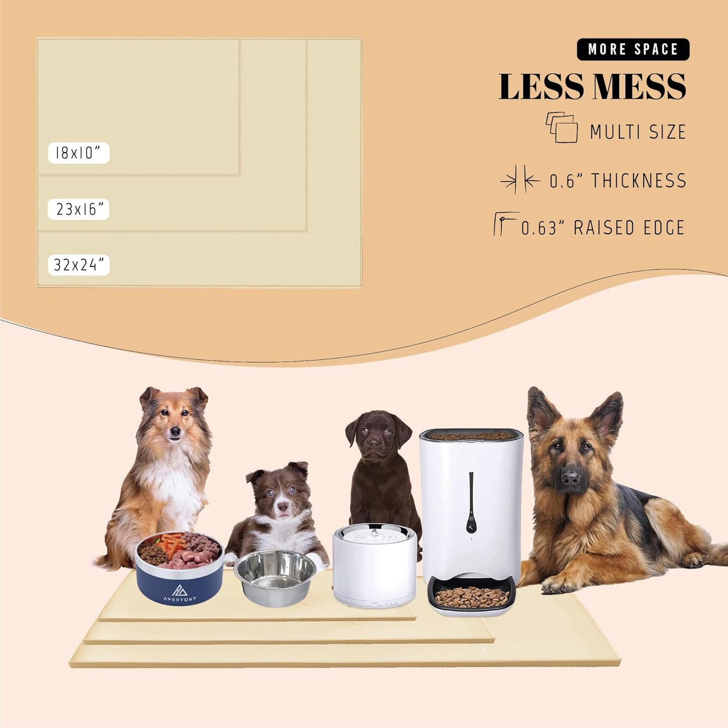 AVERYDAY 32x24'' Silicone Dog Mat for Food and Water, 0.63'' Edge Dog Food Bowl Mats for Floor Waterproof, Dogs Water Mat for Sloppy Drinker, Non Slip Rubber Pet Feeding Mats for Indoor Dogs and Cats