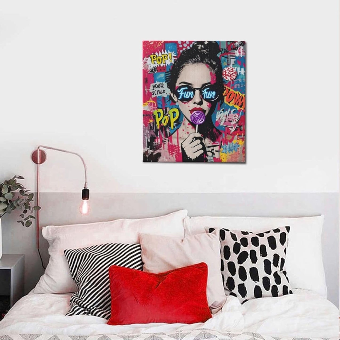 Fashion Women Wall Art Glam Modern Artwork for Girls Banksy Street Graffiti Pop Art Canvas Pictures Painting Print Framed Decorations Gifts for Bedroom Living Room Office 20"x24"