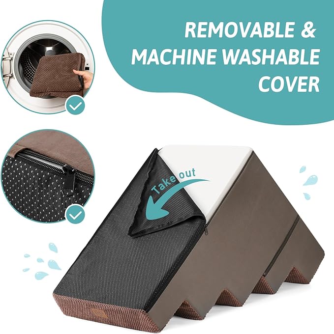 Dog Stairs for Small Dogs, 5 Tier Removable Wider Pet Stairs for Couch and Bed, 23.6" H Non-Slip Dog Steps for Puppies and Old Cats with Support Board, 29.5x19.7x23.6 inch, Brown