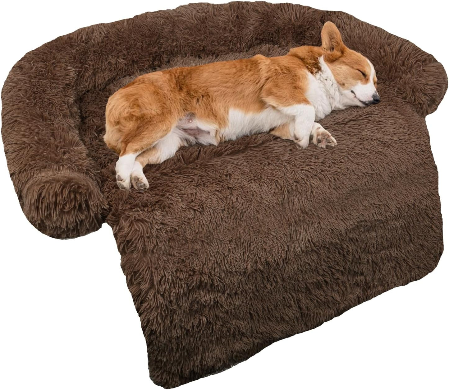 GGIB Calming Dog Bed Fluffy Plush Dog Mat for Furniture Protector with Removable Washable Cover for Large Medium Small Dogs and Cats (Medium, Coffee)