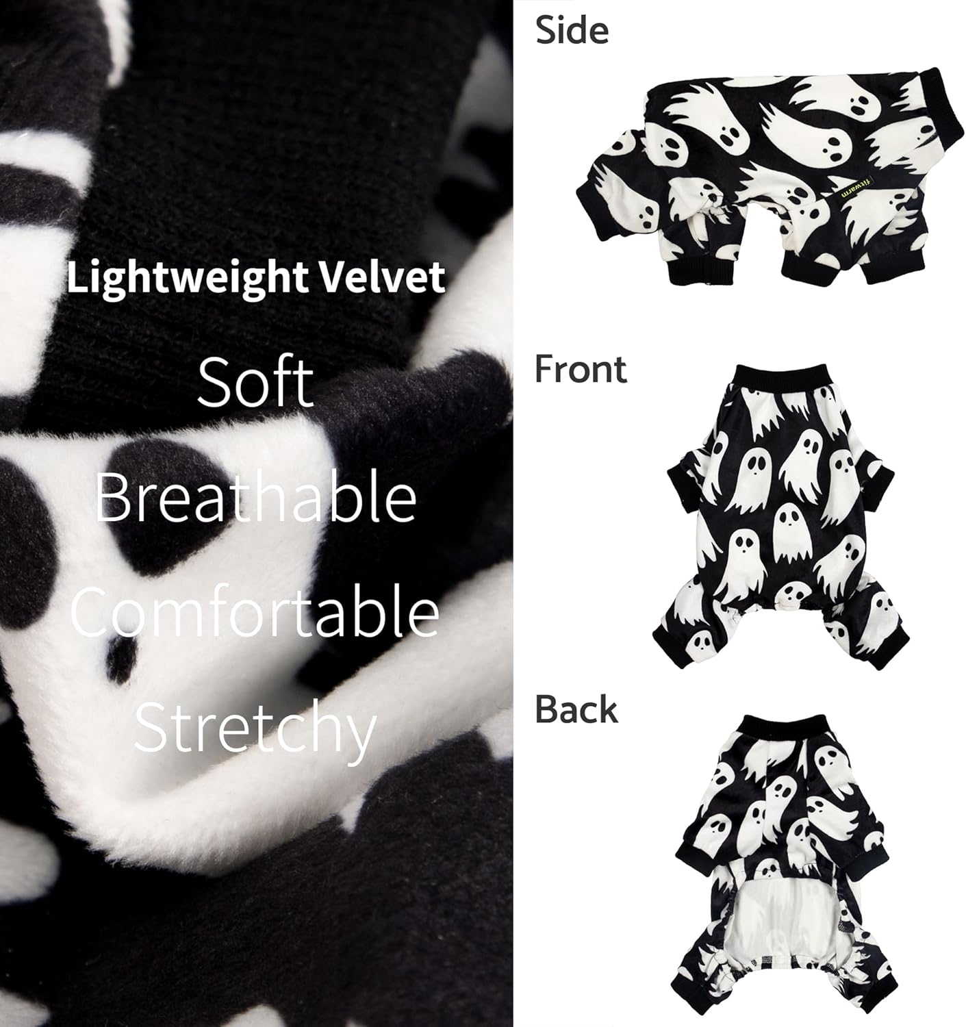 Fitwarm Halloween Ghost Dog Pajamas, Funny Halloween Costumes for Dogs, Fleece Dog Onesie with Feet, Doggy Clothes for Small Dogs Boy Girl, Pet Apparel, Black, White, XS