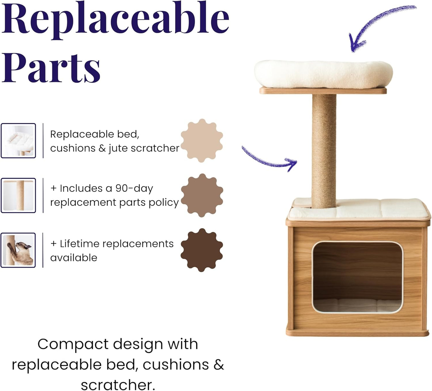 Catry 29.7" Tall 3 Level Laminated Wood Cat Tree with Large Base Condo, 2 Paded Steps, Natural Jute Scratching Post, Sturdy and Easy to Assemble for Small Cat, Brown