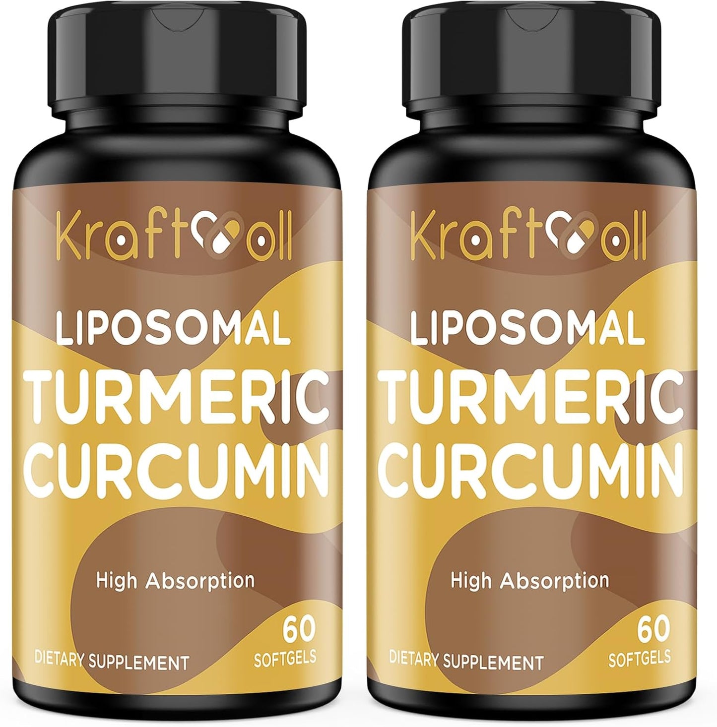 Liposomal Turmeric Curcumin 2200 mg with Black Pepper for Enhanced Absorption and Joint Support, 60 softgels (2 Bottles)