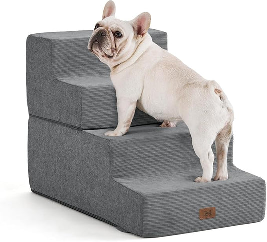 Dog Stairs for High Bed, Dog Steps for Bed Couch Sofa, 35D Foam Extra Wide Pet Steps for Small Dogs and Cats, Pet Stairs with Non-Slip Bottom Grey, 2 Steps