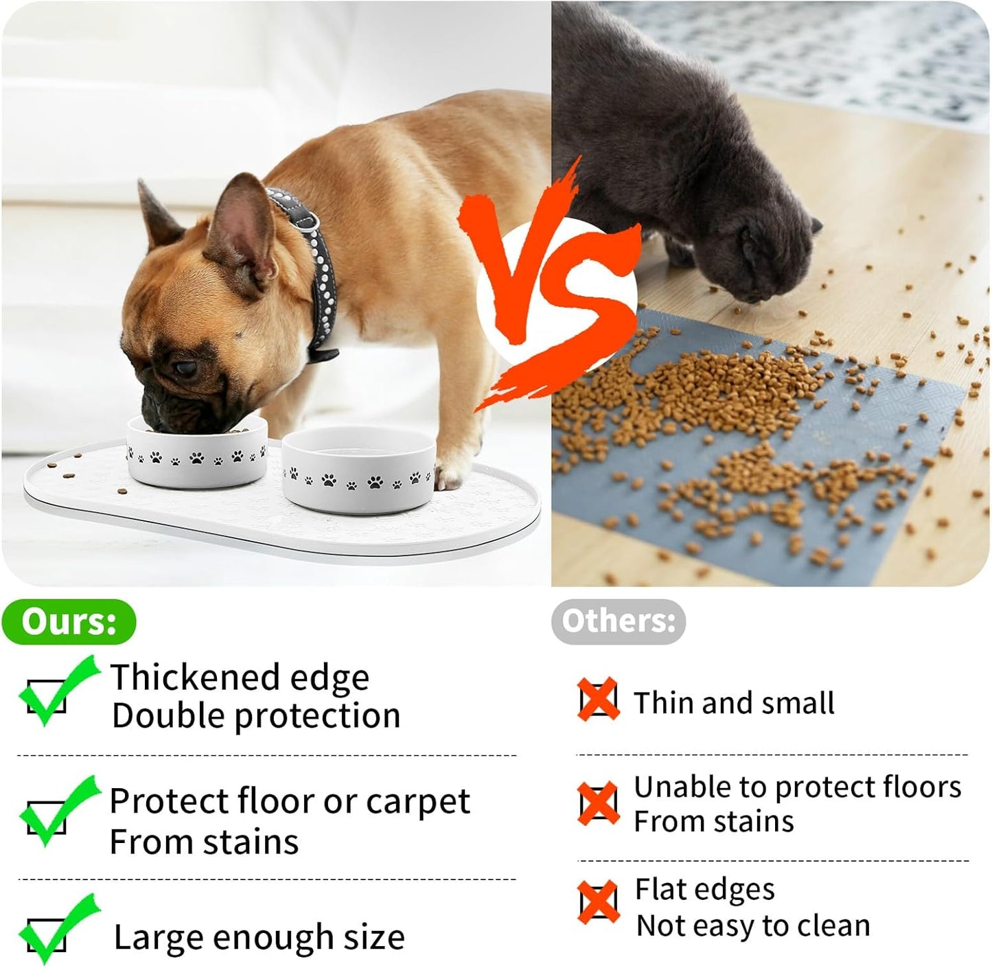 KPWACD Pet Placemat for Dog and Cat, Anti-Slip Waterproof Dogs Feeding Bowl Mat Prevent Food and Water Overflow, Silicone Puppy Dish Mats Suitable for Small Medium Big Pets, White, 24" * 16"