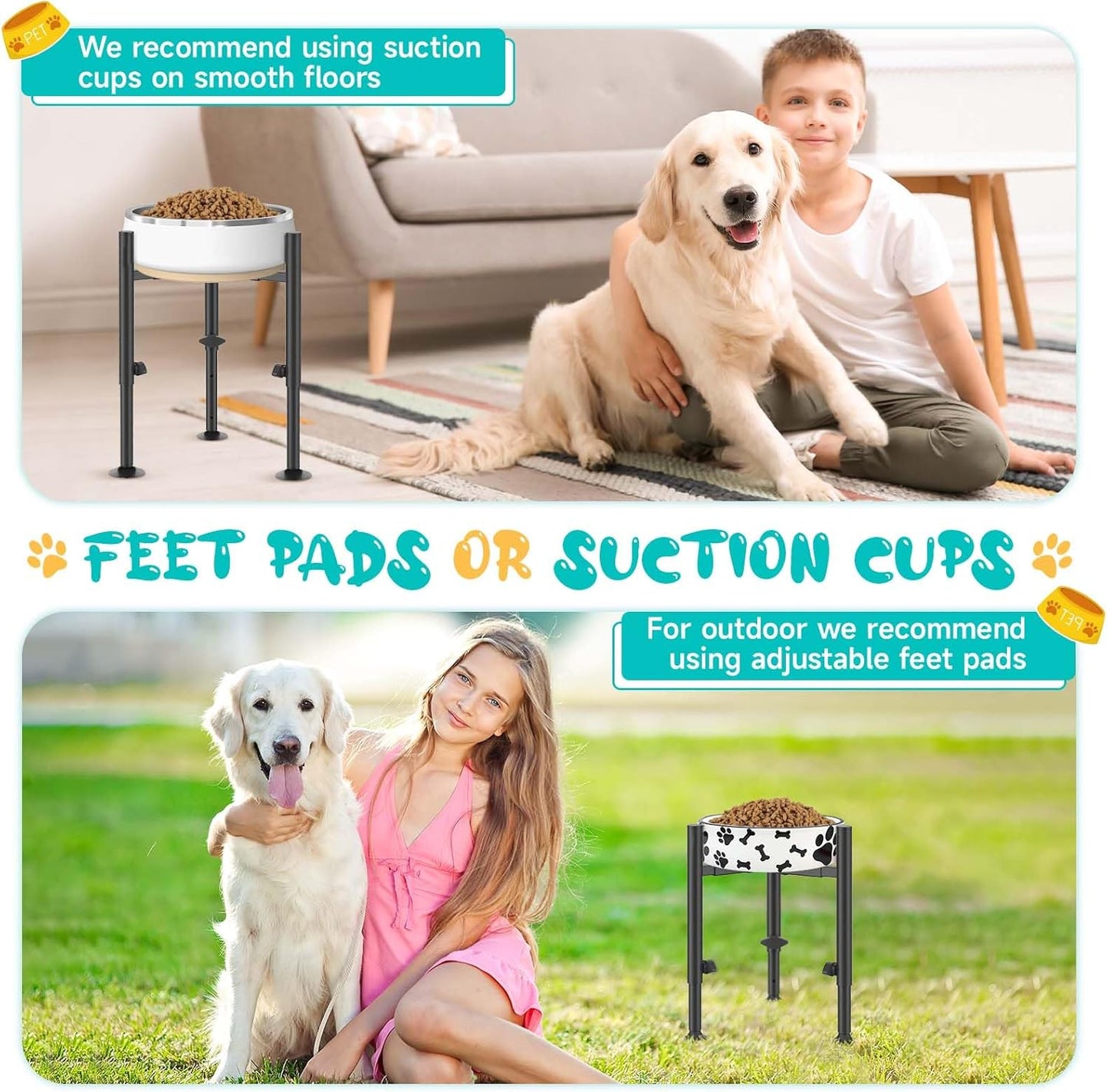 Adjustable Dog Bowls Elevated Stand- 4 Heights, Wide 6-10" -Oppro Metal Raised Tall Single Dog Food Bowl Stands Holder, Upgrade Lifted Water Feeder with Tray for Medium Large Small Breed, Black