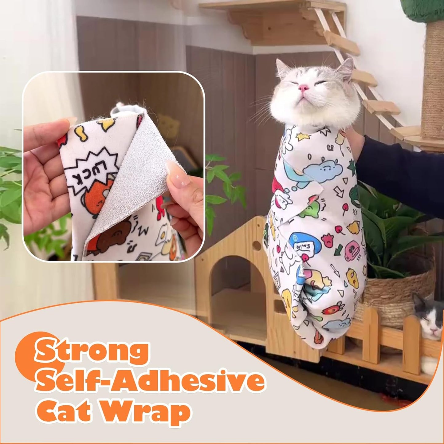 Cat Grooming Wrap, Cat Wrap Self-Adherent, Anti-Scratch Anti-Bite, Anti-Escape Grooming Bag for Cats Nail Clipping, Ear Cleaning, and Teeth Brushing (19.7 × 19.7" Cow Pattern)