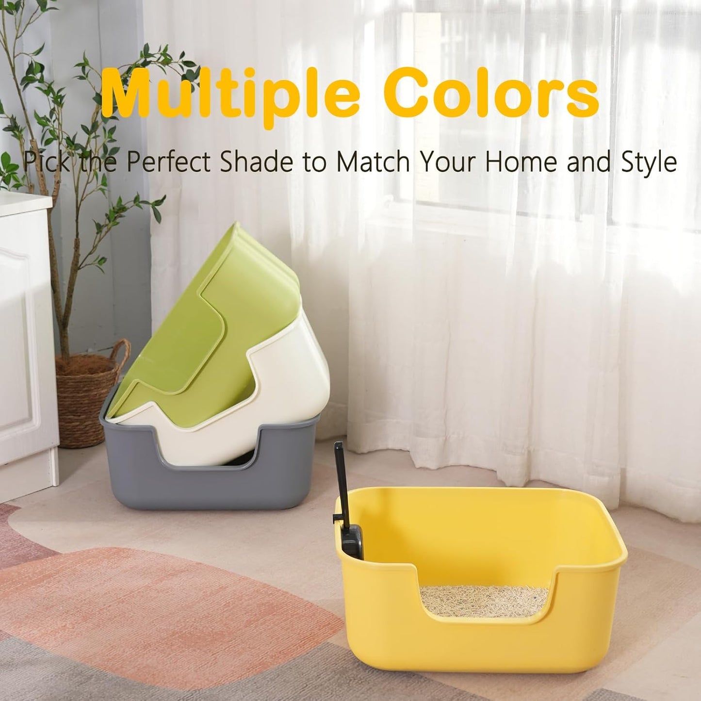 Large Cat Litter Box with High Sides,Cat Boxes for Indoor Cats,Cat Litter Pan for Kitty,Litter Box with Low Entry,Easy to Clean,Anti-Splashing (Grey)