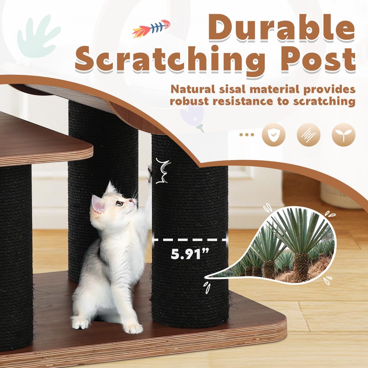 70.9'' Black Cat Tree for Indoor Cats Large Adult, Heavy Duty Cat Tower with Scratching Post, Modern Kitty Tree with Removable Mats, Semi-closed Condo and Transparent Bowl, Wooden Luxury Cat Furniture