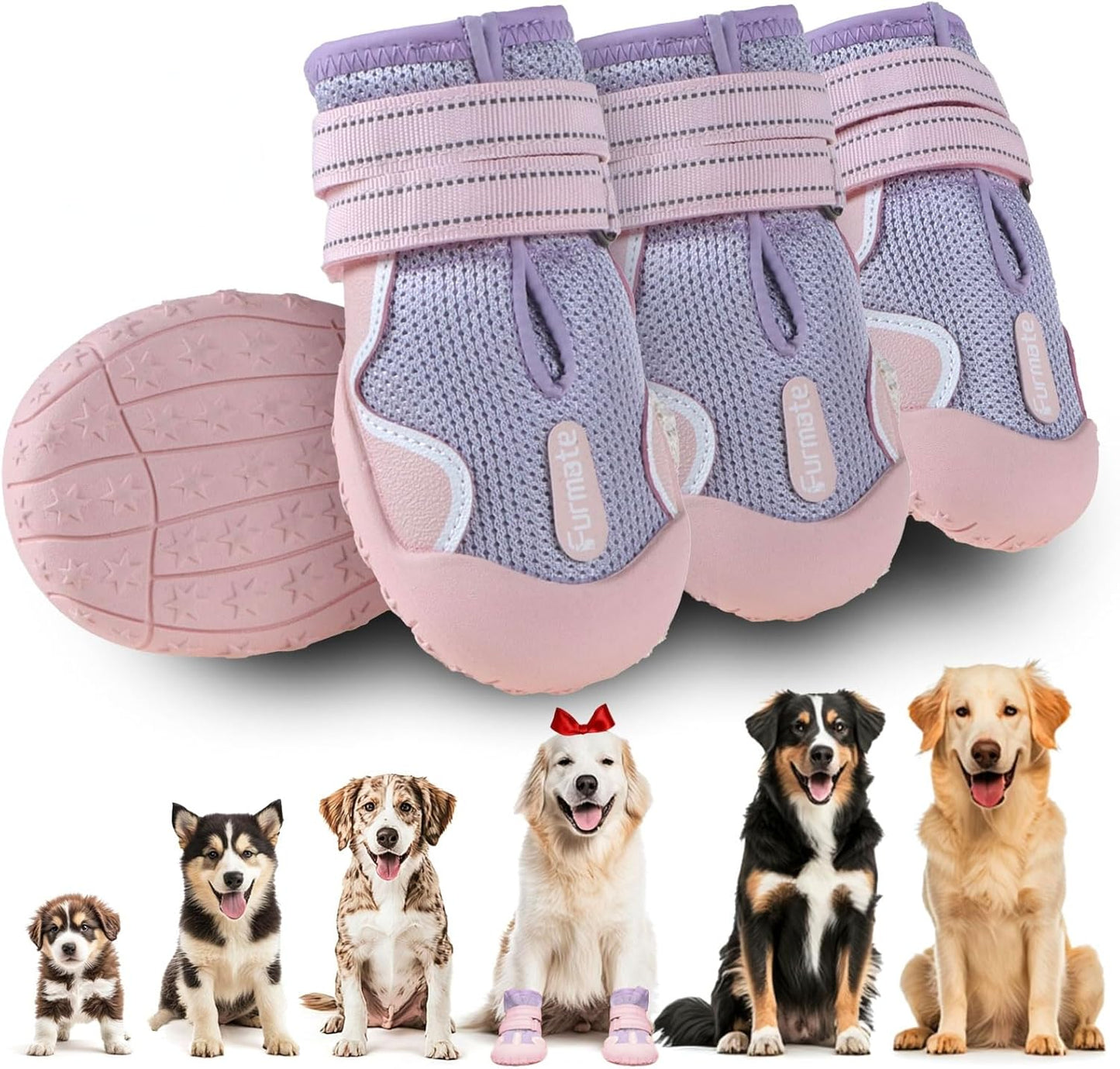 Dog Shoes for Large Small Medium Dogs, Breathable Mesh Dog Boots & Paw Protectors for Summer Hot Pavement Winter Snow, Waterproof Anti-Slip Dog Booties for Hiking Hardwood Floors(Pink-Purple3)