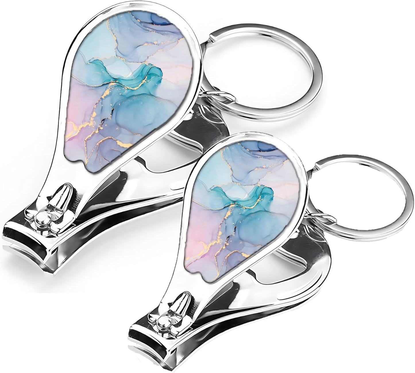 Nail Clippers with Key Chain Cute Stainless Steel Nail Cutter with File Professional Toenail Clipper for Men Multifunction Toenail Clipper 2 Pack Nique Cutter for Adult(Marble)