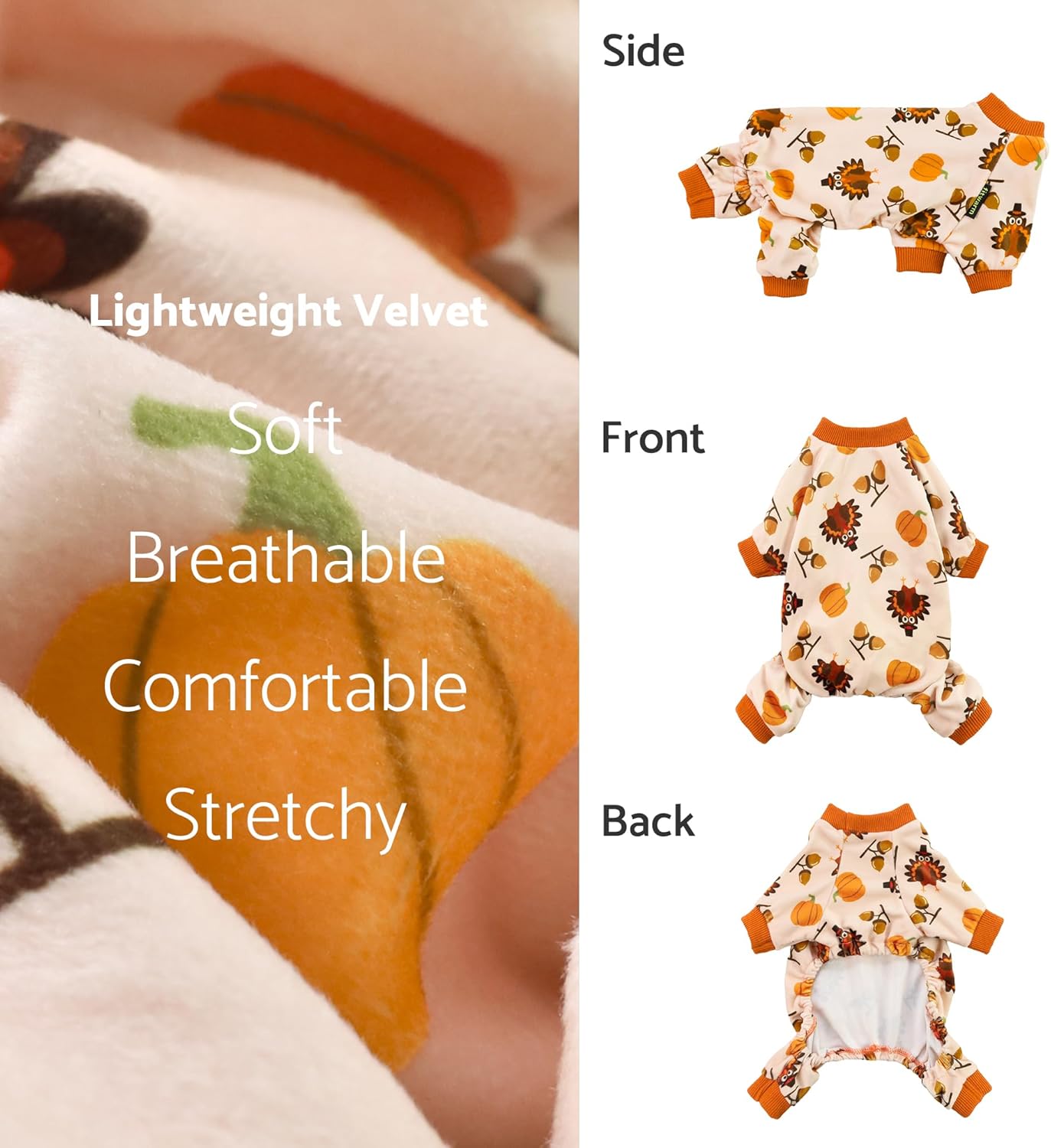 Fitwarm Thanksgiving Turkey Dog Pajamas, Funny Dog Winter Clothes for Small Dogs Girl Boy, Pet Jumpsuit, Cat Onesie with Feet, Lightweight Velvet, Orange, XL