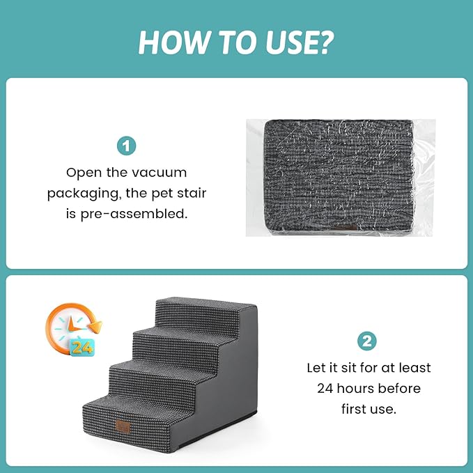 Dog Stairs for Small Dogs, 4 Tier Wider Pet Stairs for Couch and Beds, 17.7" H Non-Slip Dog Steps for Old Cats, Puppy, Small Medium Dogs, 17.7x23.6x17.7 inch, Dark Grey