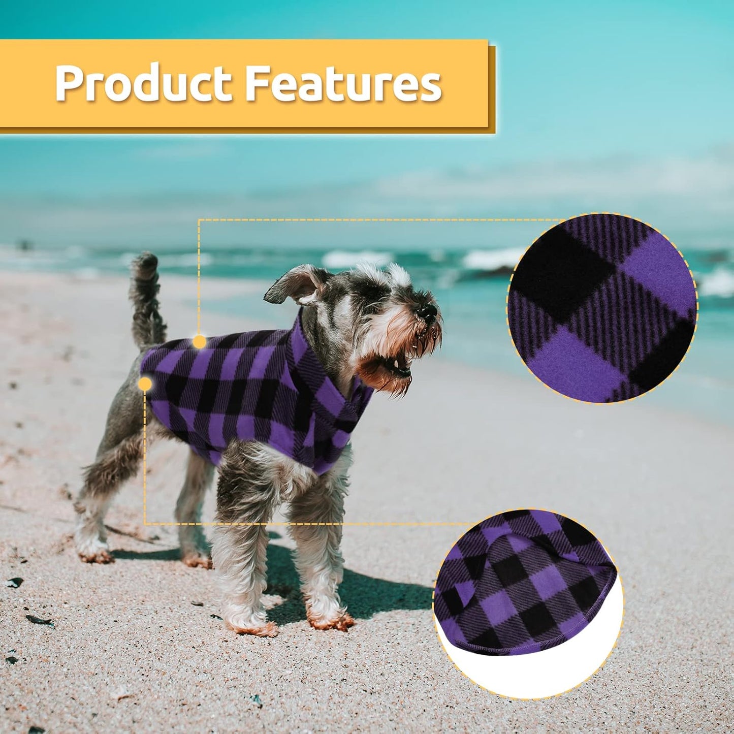 ASENKU Dog Sweater - Plaid Fleece Vest, Soft Comfortable Pet Pajamas, Warm Winter Shirt, Cold Weather Coat Jacket for Small & Medium Breeds