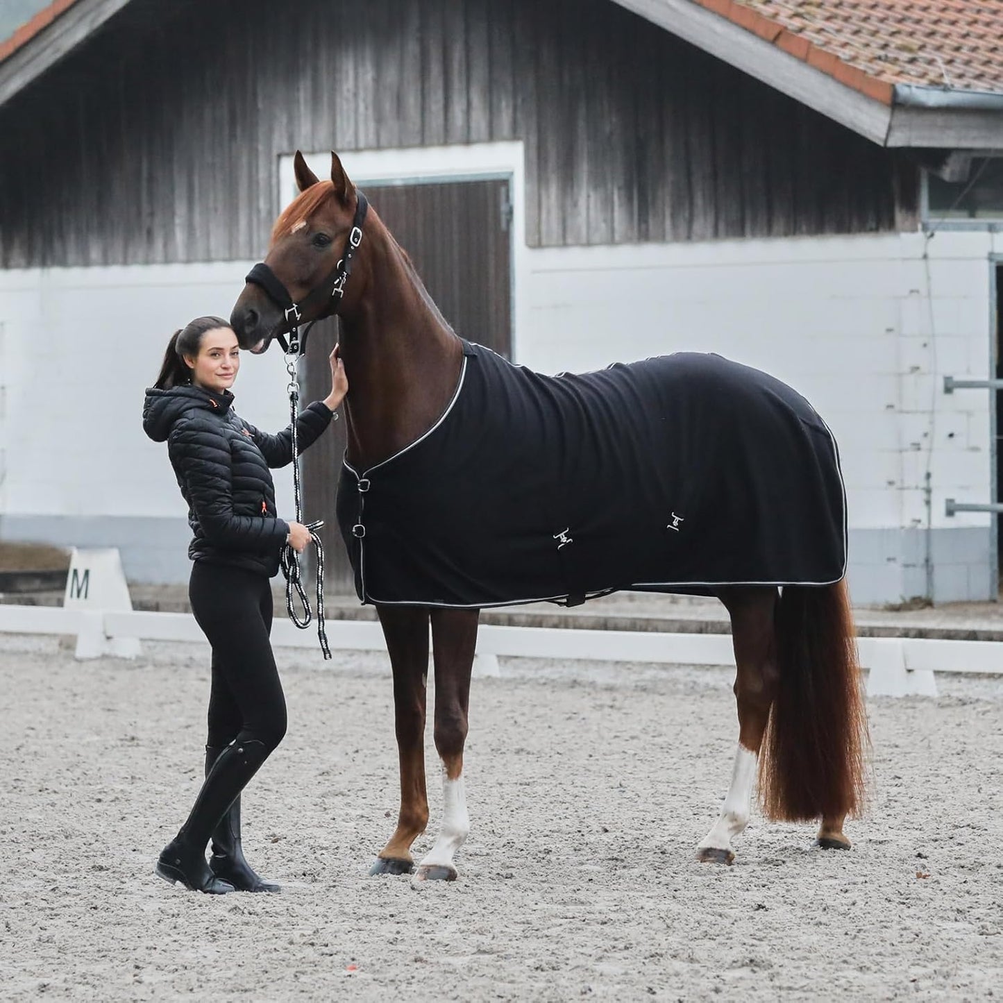 HORZE Kiel Adjustable Horse Halter with Fleece Padding - Black - Warmblood