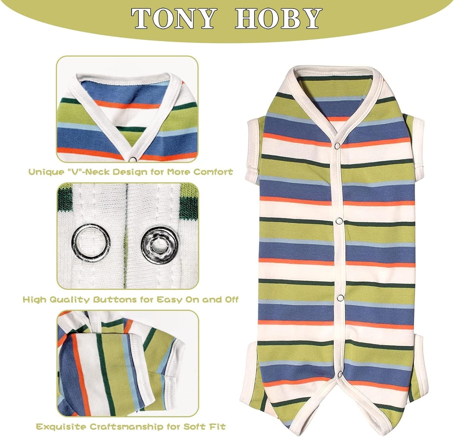 TONY HOBY Dog Pajamas, Dog Jumpsuit, Colorful Dogs Shirt, Dogs Surgery Recovery Suit for Small Medium Breeds (Blue&White, Boy, L)