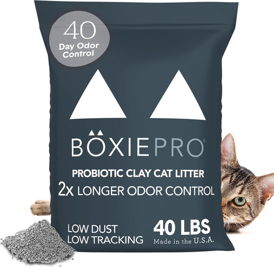 Boxie Probiotic Cat Litter, 40 Day Odor Control, Clumping Clay Kitty Litter, Odor Eliminating Probiotics, Dust-Free, No Fragrances No Fillers, 40 lb