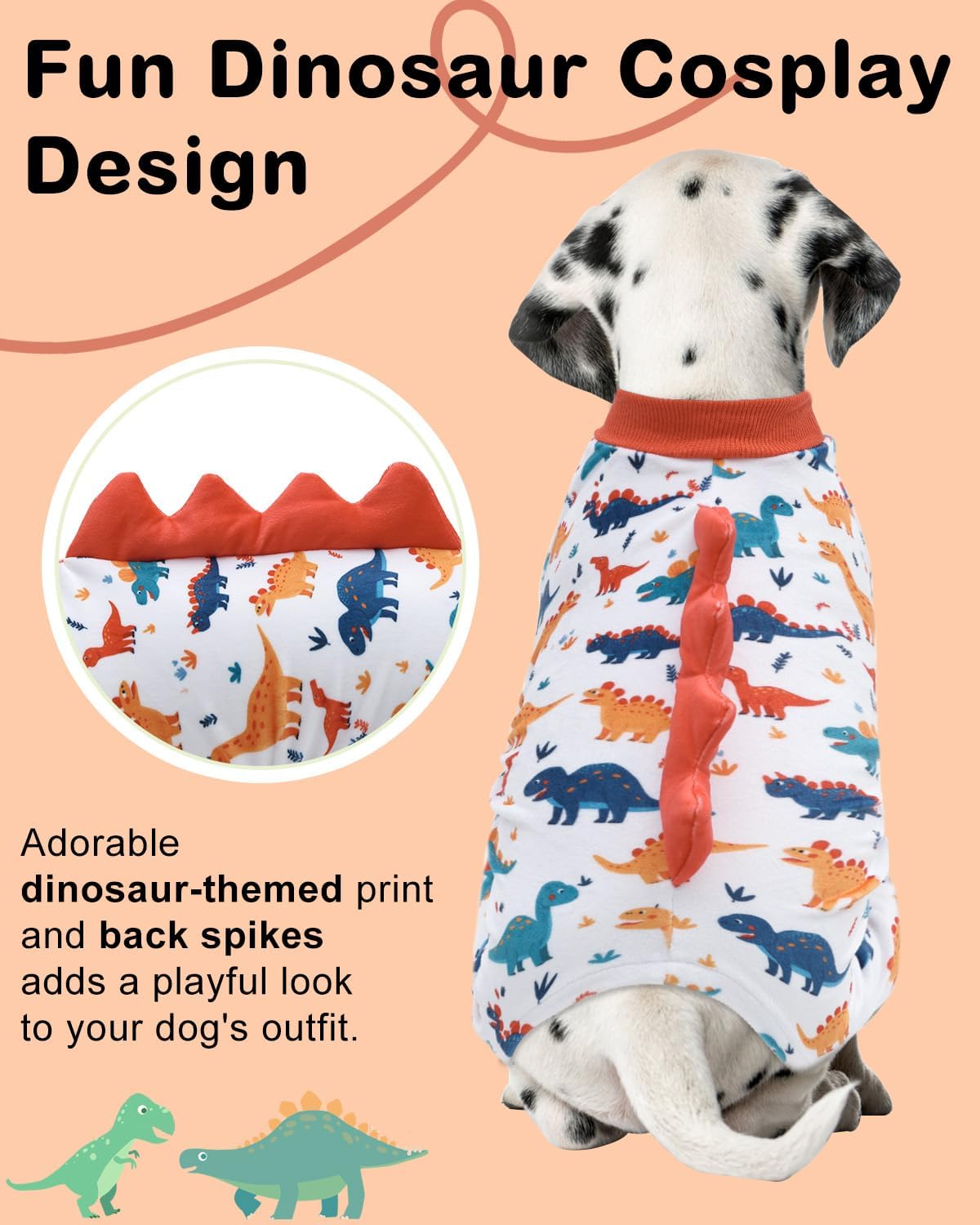 CuteBone Dinosaur Costume Dog Pajamas, Stretchy Spandex Crystal Velvet Sleepwear Coat for Small Dogs, Soft & Warm Pet Outfit Clothes for Cold Weather, Cozy Pullover Design COSP02S