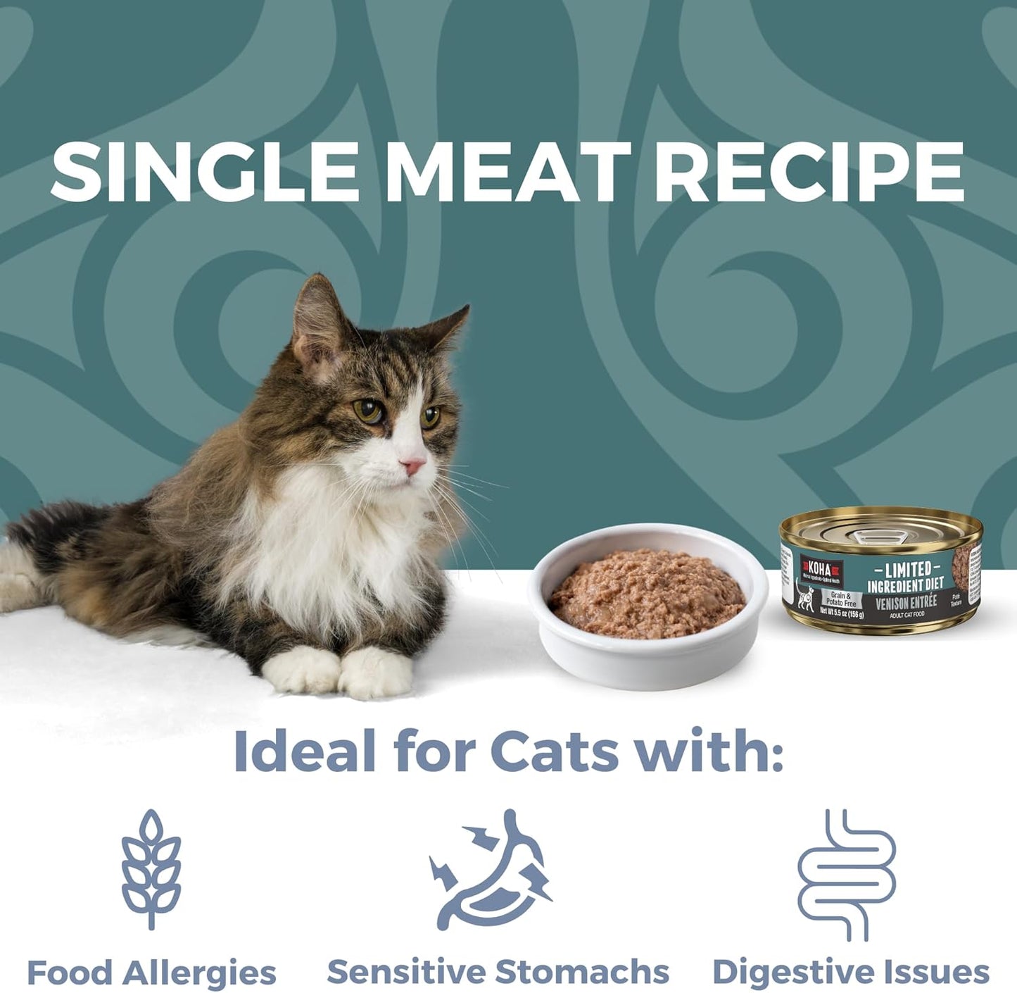 KOHA Limited Ingredient Diet Venison Paté for Cats - Single Meat Cat Food for Sensitive Stomachs - Paté Venison Cat Food with No Fillers - 3 oz Pack of 24