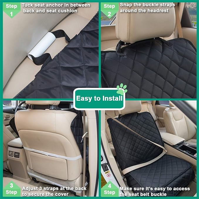 Waterproof Front Seat Cover Dog Car Seat Covers Nonslip and Full Protection with Side Flaps Fits Most Cars, Trucks, SUVs(Black, 1Pack)