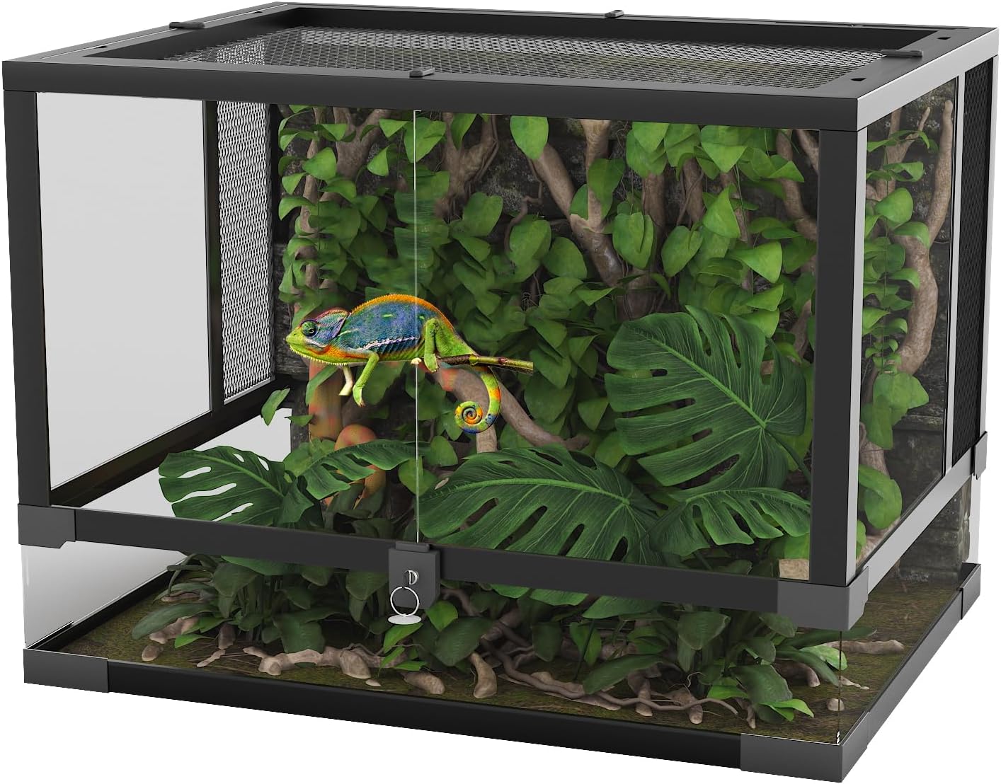 24" X 18" x 18" Reptile Tall Glass Terrarium Rainforest Habitat Double Hinge Door with Screen Ventilation 34 Gallon Reptile Terrarium Easy Assembly for Lizard Tortoise Snake
