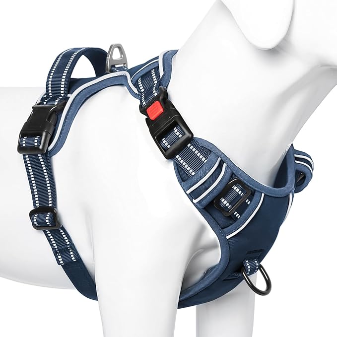 Timos Dog Harness Small Sized, No Pull Pet Harness with Neck Lockable Snap,No Choke Front Clip Dog Reflective Vest,Adjustable Metal Rings 3 Buckles,Easy Control Handle for Small Dogs Royal Blue S