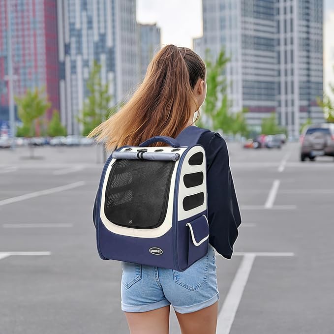 Dog Backpack, Ventilated Pet Hiking Backpack Travel Bag, Airline Approved Cat Backpack for Travel, Hiking, Outdoor Use(Blue)