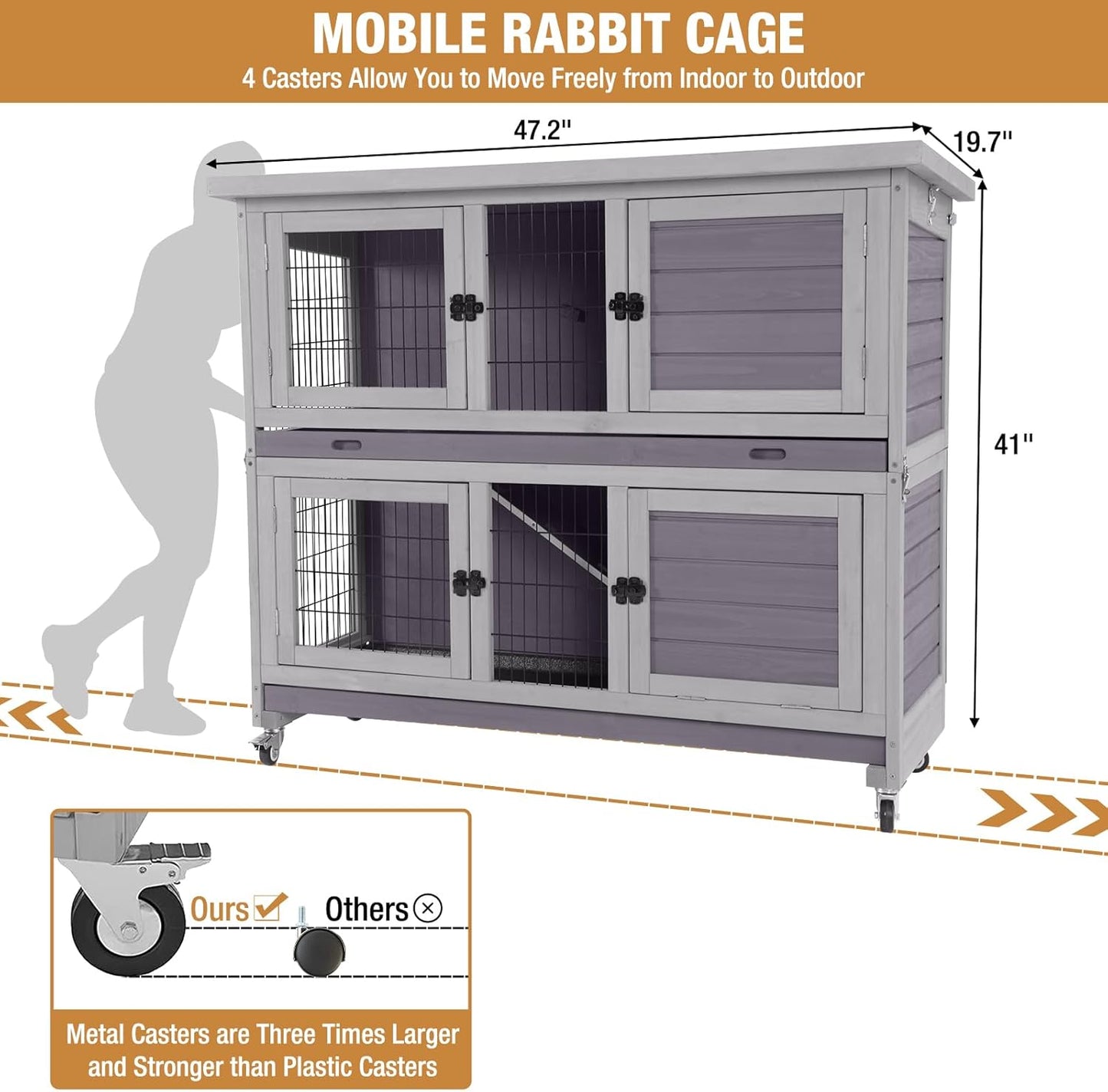 GUTINNEEN Folding Rabbit Hutch Indoor Bunny Cage in No Time Assemble Guinea Pig Cage Rabbit House Movable