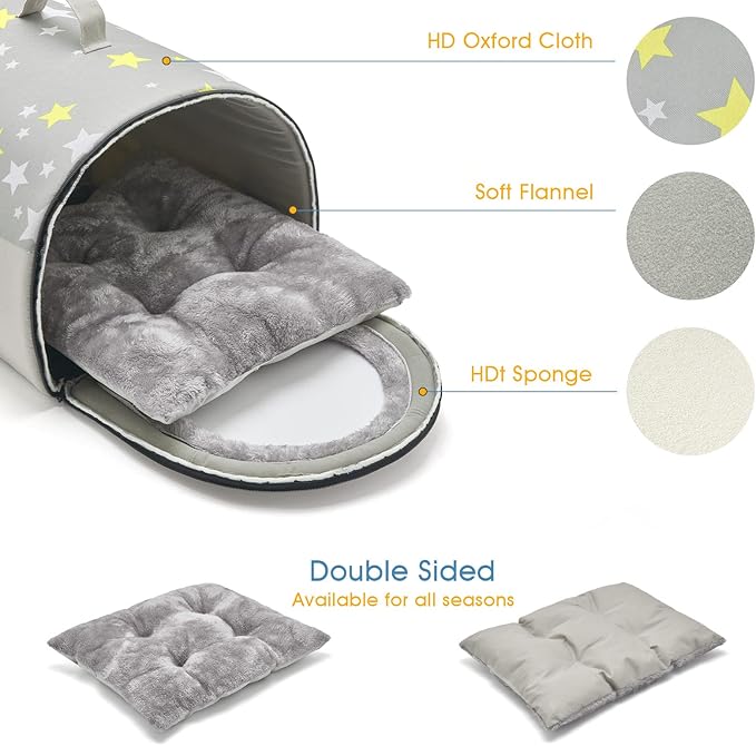 Jiupety Indoor Dog House, 2 in 1 Portable Foldable House Bed with Cover, Pet Tent & Cave Bed for Cats and Small Dogs, M(18"×14"×13"), Up to 9 Lb, Grey