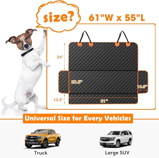 MIXJOY Truck Back Seat Cover for Dogs, Waterproof Pet Seat Covers for Trucks, Dog Cover for Truck Back Seat, Nonslip Pet Bench Seat Cover for Ford F150 F250 F350/Chevrolet Silverado/GMC/Ram