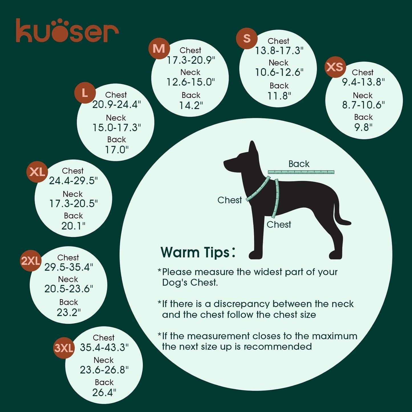Kuoser Waterproof Dog Coat, Reversible Dog Jacket for Small Dogs, Adjustable Durable Doggie Winter Coat Warm Cozy Puppy Cold Weather Apparel from Small to Large Breed, New Brown S