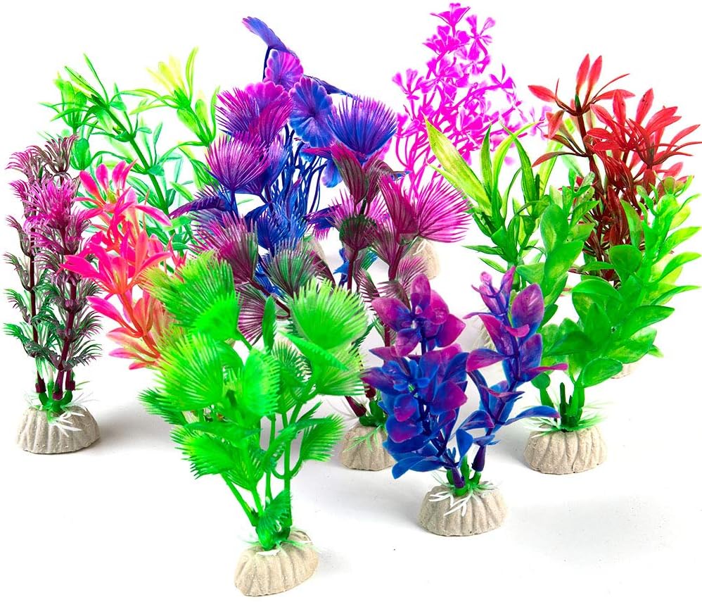 CousDUoBe 12 Pack Artificial Aquarium Plants, Fish Tank Decorations Home Décor（4.5 to 5 inches Tall）