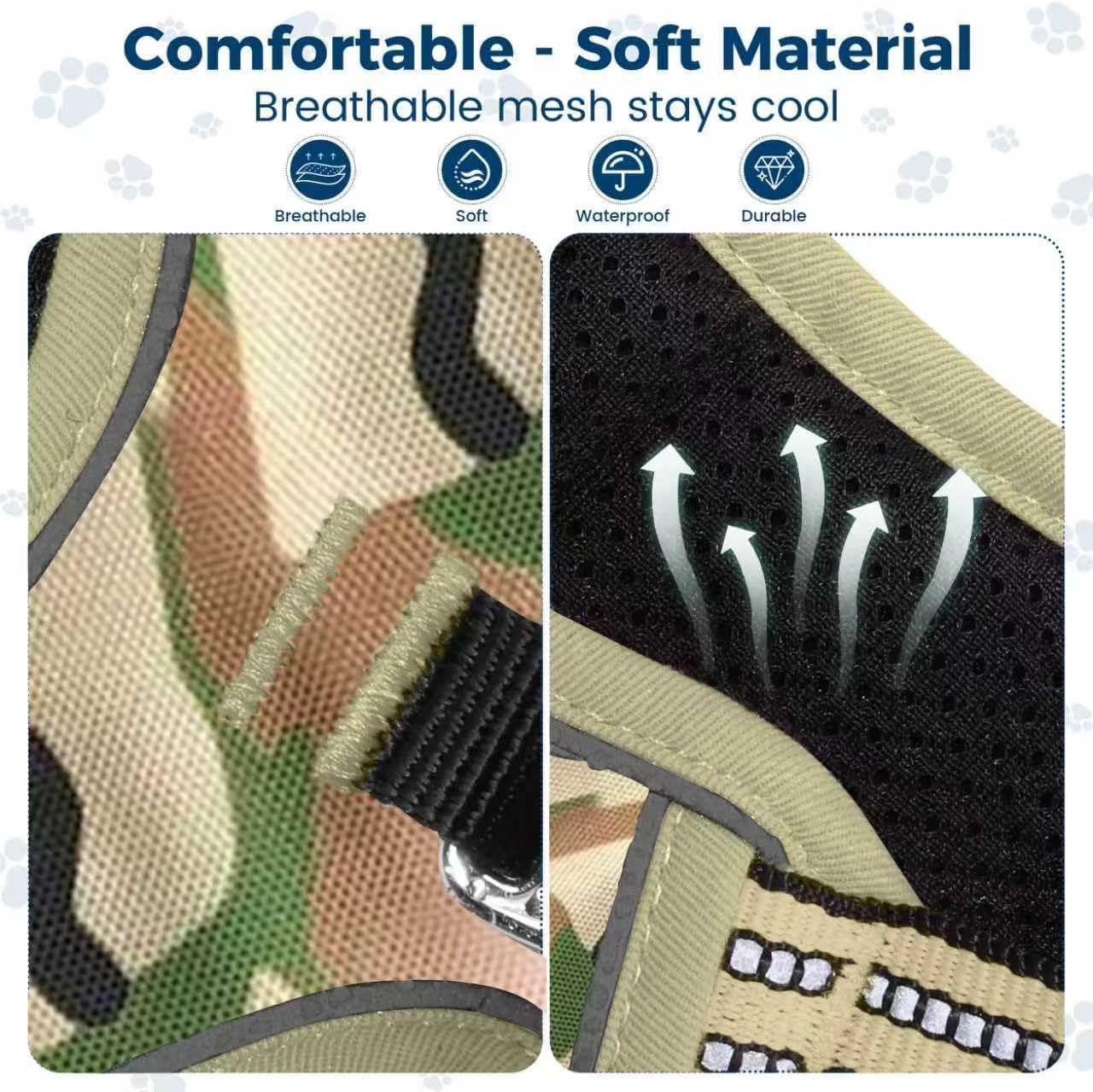 Funfox Dog Harness No Pull, Adjustable Pet Vest Harness, Super Soft Material with Vertical Handle Easy Control, Reflective Night Walking, 2 Leash Clips for XLarge Dogs, Camo Green, XL