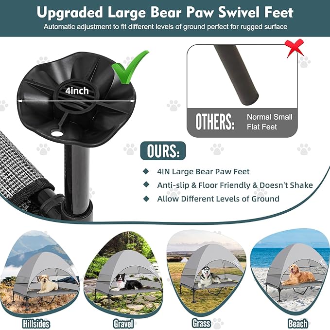 Upgraded Elevated Dog Bed with Canopy, Portable Raised Outdoor Dog Bed with Stable Anti-Slip Feet, Wider Shade Pet Bed Cot, Raised Dog Beds for Large Dogs Camping, Indoor & Outdoor Use