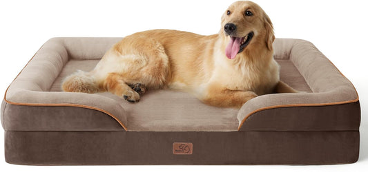 Bedsure XL Plus Orthopedic Dog Bed for Extra Large Dogs - Washable XLarge Dog Cat Bed Waterproof, Comfort Dogs Couch Sofa with Washable Removable Cover, Pet Bed with Nonskid Bottom, Brown, 48"