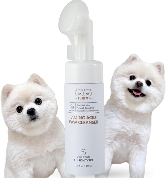 YUKIMI Premium Amino Acid Paw Cleanser with Silicone Bristle Brush for Dogs & Cats | Dermatologist Certified Hypoallergenic | Hydrating, Soothing, Deodorizing, Moisturizing | pH Balanced - 5.0 Fl Oz
