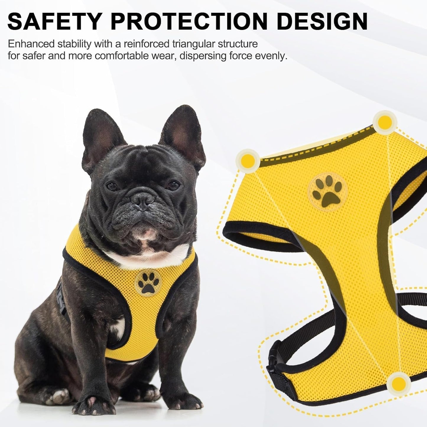 BINGPET No Pull Dog Harness,Soft Mesh Breathable All Weather Vest Harness,Safety Protection Design Durable Adjustable Step-in Easy Walk Dog Harness for Small Medium Large Dogs(Yellow,L)