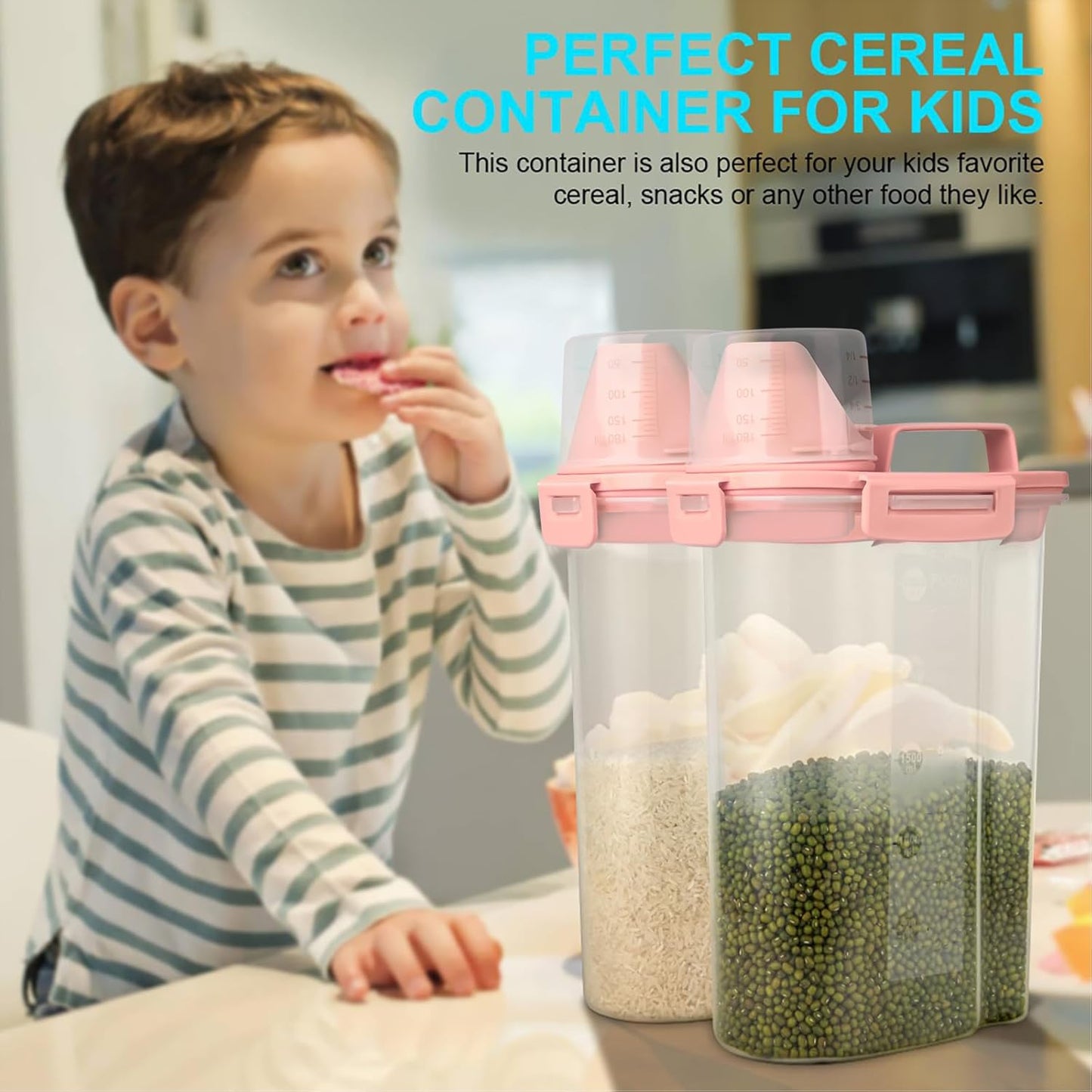 Rice Airtight Dry Food Storage Containers, BPA Free Plastic Storage Bin Dispenser with Pourable Spout, Measuring cup for Cereal, Flour and Baking Supplies, Include a Stainless Steel Whisk