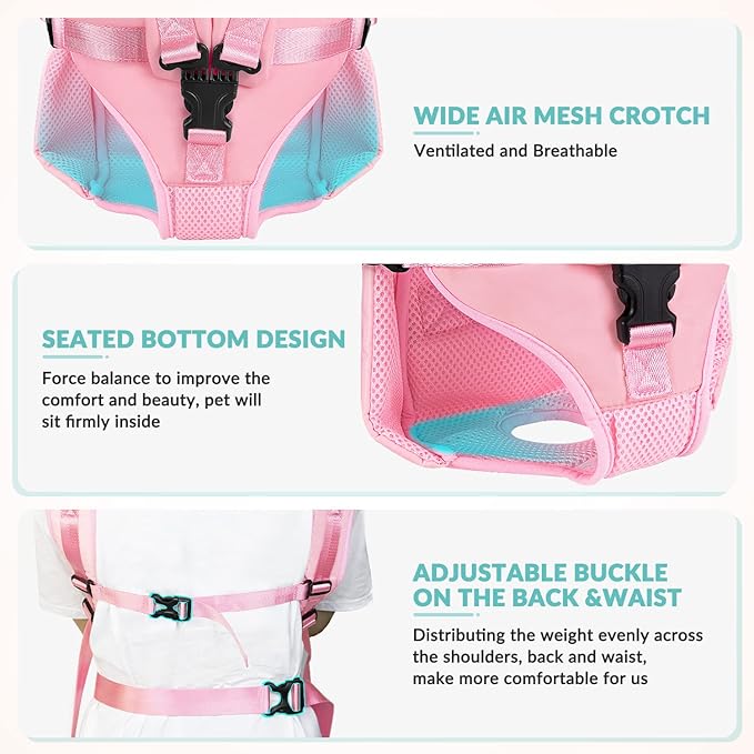 Lukovee Dog Backpack Carrier, Legs Out Easy-fit Dog Front Carrier for Small Medium Dogs, Adjustable Hands Free Dog Chest Carrier for Hiking Cycling (PI,L)