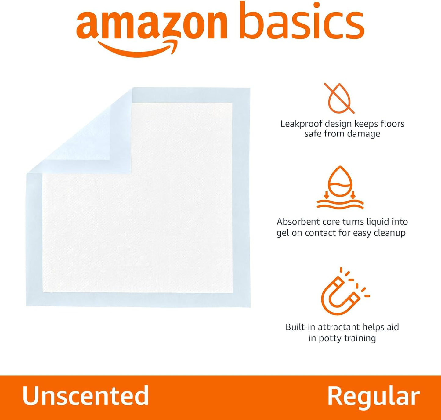Amazon Basics Dog and Puppy Pee Pads, 5-Layer Leak-Proof Super Absorbent, Quick-Dry Surface, Potty Training, Regular (22x22"), 150 Count, Blue & White