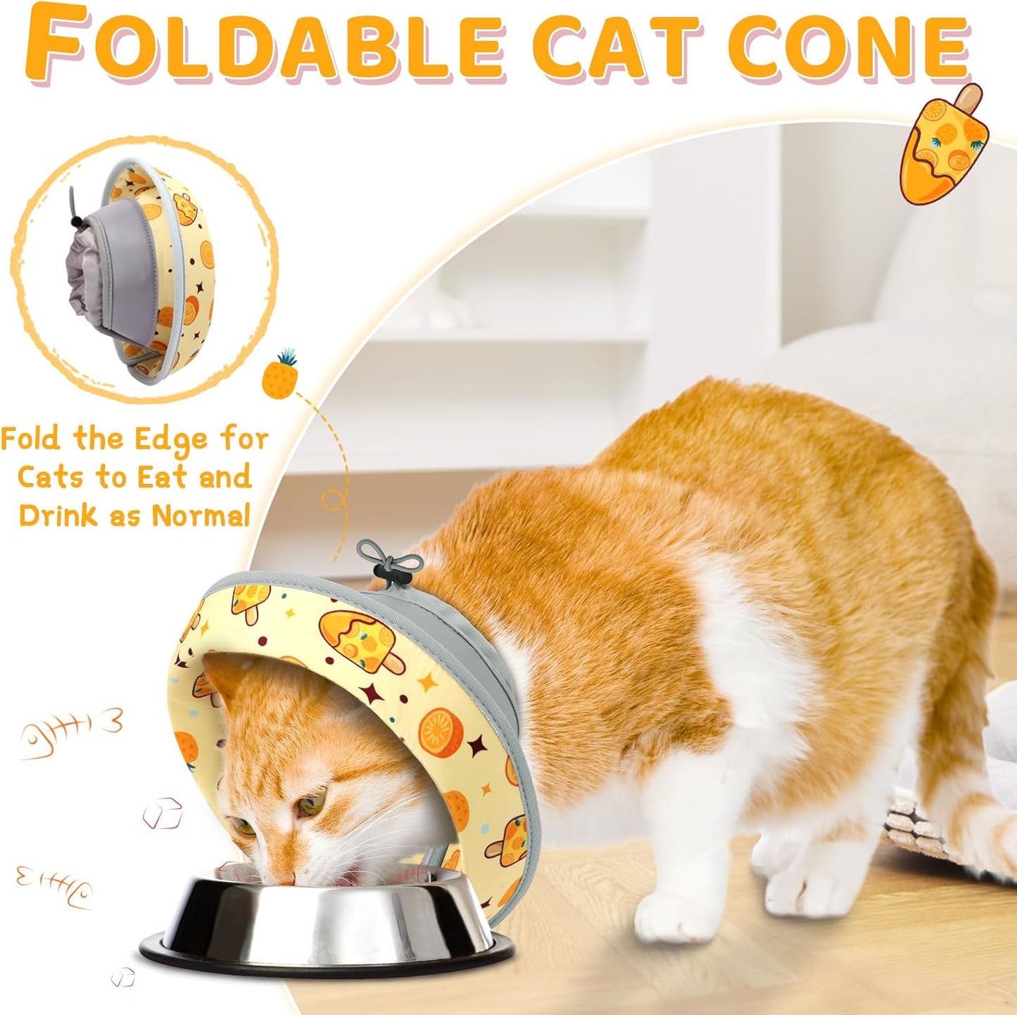 Cat Cone Collar Soft to Stop Licking, Adjustable, Foldable Lightweight Kitten Cones After Surgery Recovery for Cats & Kittens, Cat Cone Alternative (Orange, S)