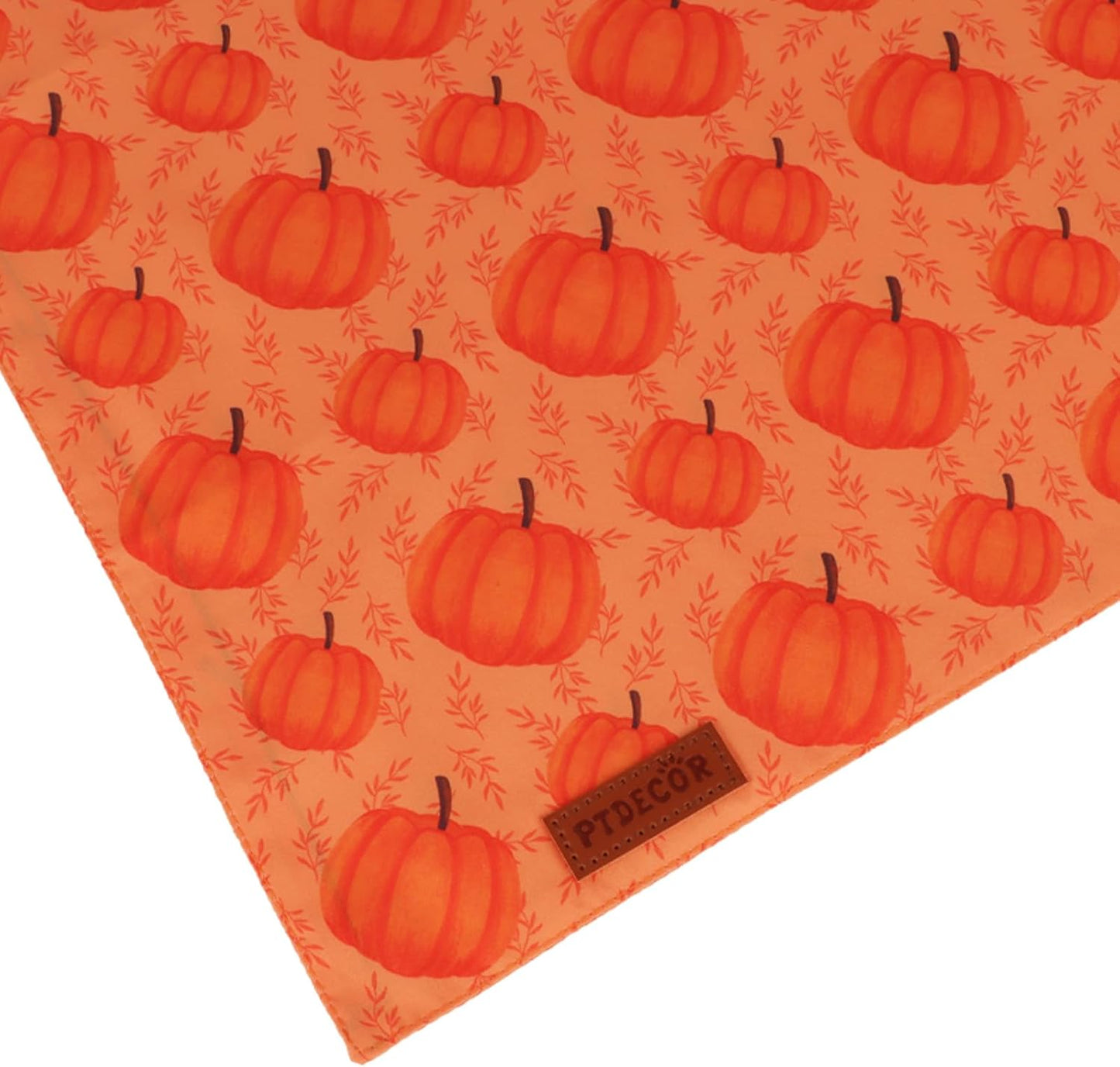 PTDECOR Thanksgiving Fall Dog Bandanas, Orange White Reversible Holiday Pet Scarf, Happy Thanksgiving Pumpkin Triangle Thanksgiving Bandanas for Small Dogs Puppies Cats(Small)