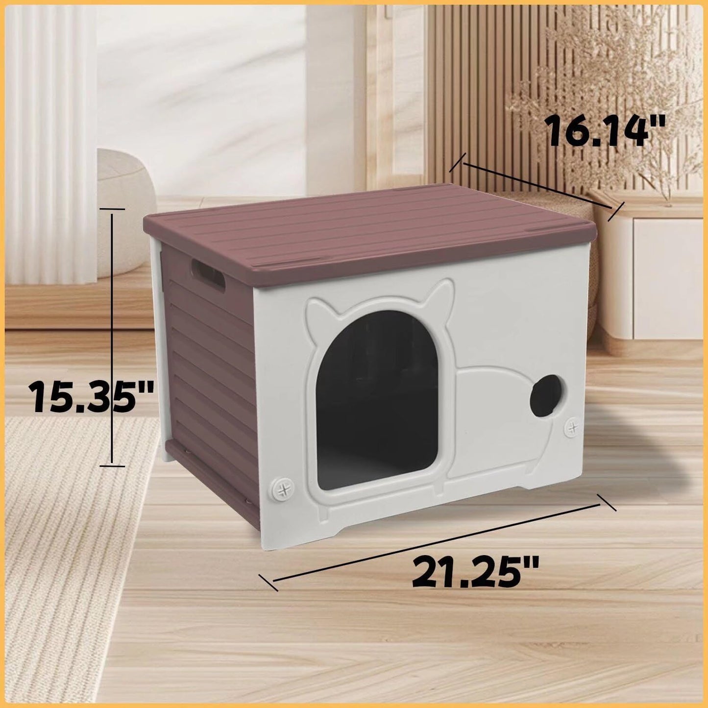 Plastic Outdoor Cat House Waterproof Feral Cat Shelter(Coffee)