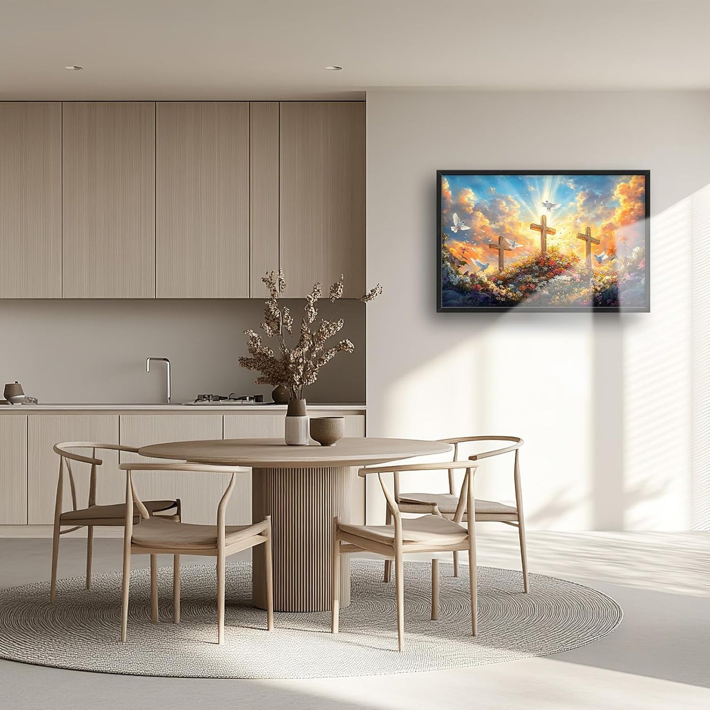 Framed Large Christian Jesus Wall Art, Oversized Floral Dove Wall Decor for Living Room, Landscape Canvas Painting Peaceful Pictures Modern Artwork for Living Room Bedroom Office 36"x24"