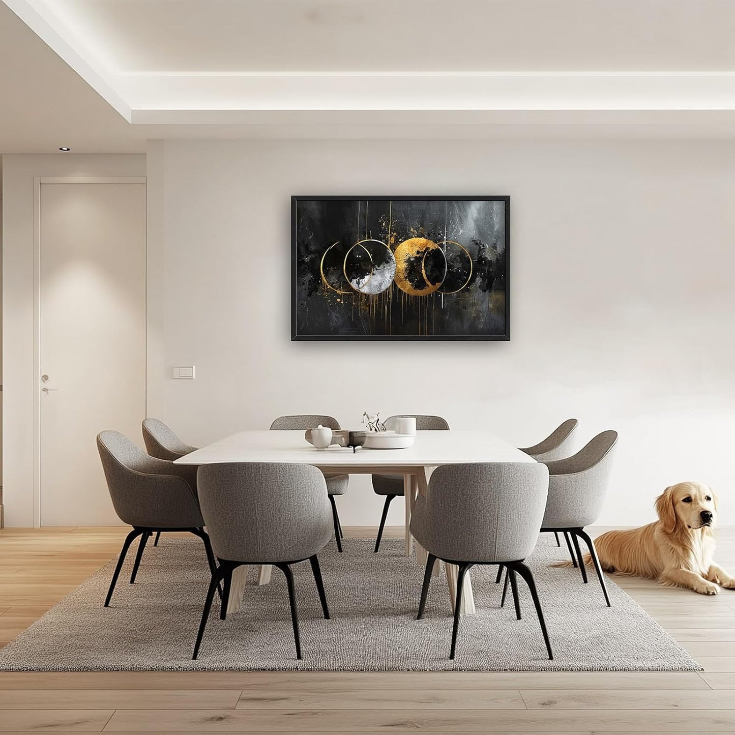 Quorin Abstract Sun Moon Large Wall Art Black and Gold Circle Pictures Sun and Moon Wall Decor Canvas Print Painting Artwork for Bathroom Living Room Bedroom 36L x 24W